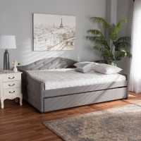 Baxton Studio Becker-Grey-Daybed-QT Baxton Studio Becker Modern and Contemporary Transitional Grey Fabric Upholstered Queen Size Daybed with Trundle